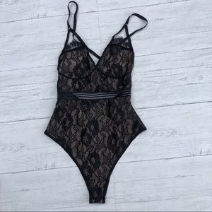 Lace Bodysuit in Black & Nude